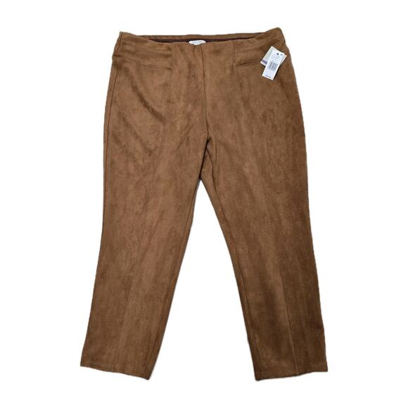 John Mark Camel Faux Suede Pants 2X Plus Size Pull-On Stretch Leggings Trouser - Picture 1 of 11